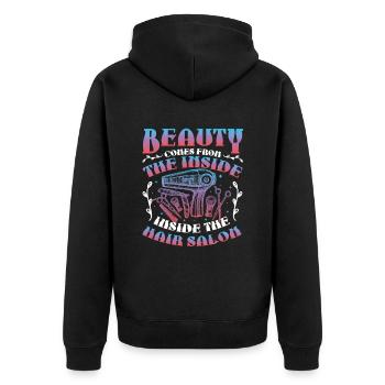 Schönheit Kommt Aus Dem Inneren Des Friseursalons - Unisex Premium Bio Zip Hoodie - Schwarz - Hinten - Nico (187cm)