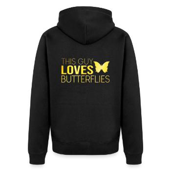 Typ Schmetterling Spruch - Unisex Premium Bio Zip Hoodie - Schwarz - Hinten - Nico (187cm)