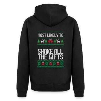 Most likely to shake all the gifts christmas - Unisex Premium Organic Zip Hoodie - black - Back - Nico (187cm)