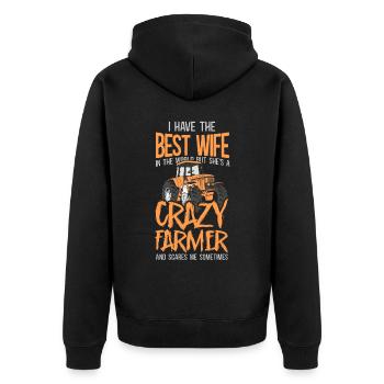 Farming Farmer Wife Tractor - Unisex Premium Bio Zip Hoodie - Schwarz - Hinten - Nico (187cm)
