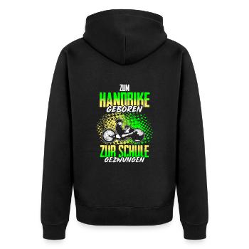 Zum Downhill Geboren Zur Schule Gezwungen - Unisex Premium Bio Zip Hoodie - Schwarz - Hinten - Nico (187cm)