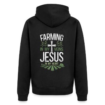 Farming Farmer Faith Christian - Unisex Premium Bio Zip Hoodie - Schwarz - Hinten - Nico (187cm)