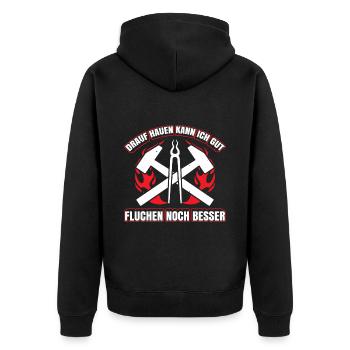 Drauf Hauen Kann ich Gut Fluchen Noch Besser - Unisex Premium Bio Zip Hoodie - Schwarz - Hinten - Nico (187cm)