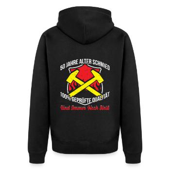 50 Jahre Alter Schmied 100% Geprüfte Qualität Und - Unisex Premium Bio Zip Hoodie - Schwarz - Hinten - Nico (187cm)