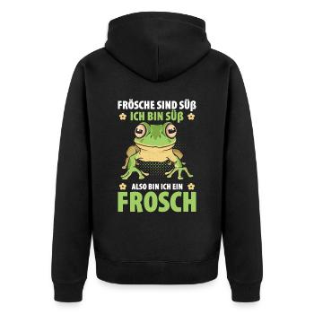 Frösche Sind Süß Ich Bin Süß Also Bin Ich Ein Fros - Unisex Premium Bio Zip Hoodie - Schwarz - Hinten - Nico (187cm)