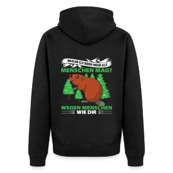 Warum Ich Biber Mehr Als Menschen Mag? Wegen Mensc - Unisex Premium Bio Zip Hoodie - Schwarz - Hinten - Nico (187cm)