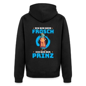 Ich Bin Kein Frosch Ich Bin Der Prinz - Unisex Premium Bio Zip Hoodie - Schwarz - Hinten - Nico (187cm)