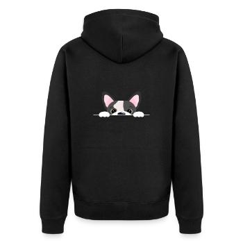 Boston Terrier Hund Hunde Hundeliebhaber Geschenk - Unisex Premium Bio Zip Hoodie - Schwarz - Hinten - Nico (187cm)
