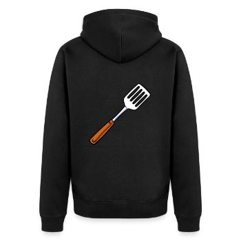 Spatel Pfannenwender - Unisex Premium Bio Zip Hoodie - Schwarz - Hinten - Nico (187cm)