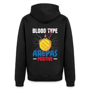 Blutgruppe Arepas Kolumbien Venezuela Essen - Unisex Premium Bio Zip Hoodie - Schwarz - Hinten - Nico (187cm)