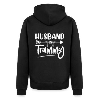 Husband In Training | Marriage | Bachelor Party - Unisex Premium Organic Zip Hoodie - black - Back - Nico (187cm)