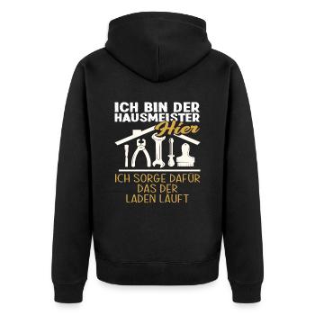 Stolzer Hausmeister Geschenk - Unisex Premium Bio Zip Hoodie - Schwarz - Hinten - Nico (187cm)