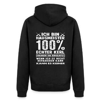 Hausmeister Kerl Spruch - Unisex Premium Bio Zip Hoodie - Schwarz - Hinten - Nico (187cm)