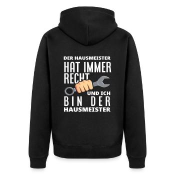 Hausmeister Hat Immer Recht - Unisex Premium Bio Zip Hoodie - Schwarz - Hinten - Nico (187cm)