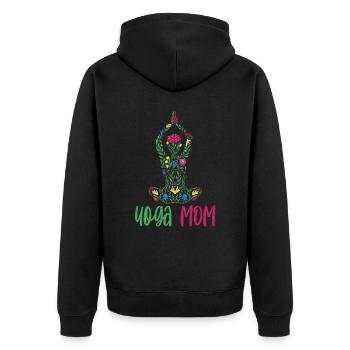 Yoga Mama Mutter Hobby Mami - Unisex Premium Bio Zip Hoodie - Schwarz - Hinten - Nico (187cm)
