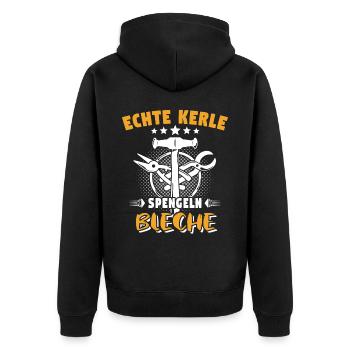 Spengler Spengeln Bauspengler - Unisex Premium Bio Zip Hoodie - Schwarz - Hinten - Nico (187cm)