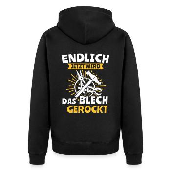 Spengler Spengeln Bauspengler - Unisex Premium Bio Zip Hoodie - Schwarz - Hinten - Nico (187cm)