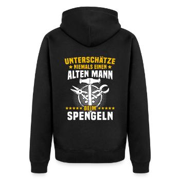 Spengler Spengeln Bauspengler - Unisex Premium Bio Zip Hoodie - Schwarz - Hinten - Nico (187cm)