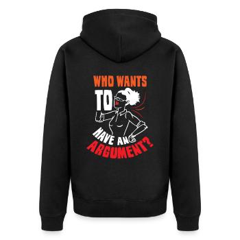 Wer Will Sich Streiten Argument Argumentieren - Unisex Premium Bio Zip Hoodie - Schwarz - Hinten - Nico (187cm)
