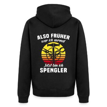 Spengler Spengeln Bauspengler - Unisex Premium Bio Zip Hoodie - Schwarz - Hinten - Nico (187cm)