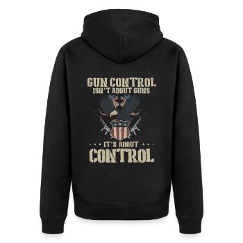 Waffenkontrolle, Waffen, Waffenbesitzer - Unisex Premium Bio Zip Hoodie - Schwarz - Hinten - Nico (187cm)