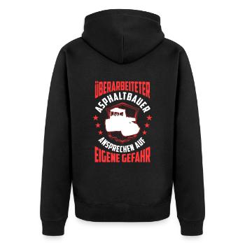 Überarbeiteter Asphaltbauer Asphaltierer - Unisex Premium Bio Zip Hoodie - Schwarz - Hinten - Nico (187cm)