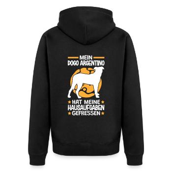 Dogo Argentino hat meine Hausaufgaben gefressen - Unisex Premium Bio Zip Hoodie - Schwarz - Hinten - Nico (187cm)