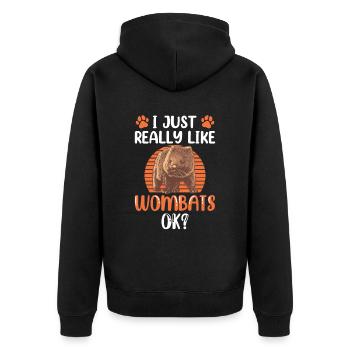 Ich mag einfach Wombat Australien Beuteltier - Unisex Premium Bio Zip Hoodie - Schwarz - Hinten - Nico (187cm)