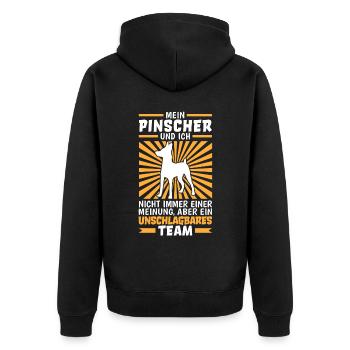 Zwergpinscher und ich sind unschlagbar Pinscher - Unisex Premium Bio Zip Hoodie - Schwarz - Hinten - Nico (187cm)