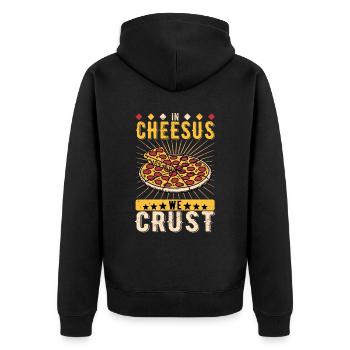 Pizzabäcker Pizzaiolo In Cheesus We Crust - Unisex Premium Bio Zip Hoodie - Schwarz - Hinten - Nico (187cm)