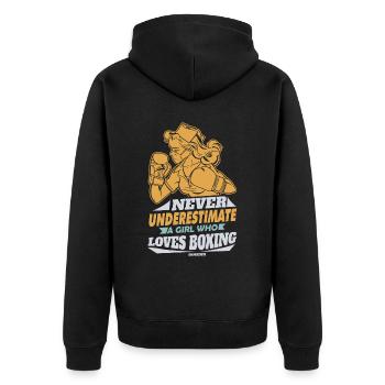 Never Underestimate A Girl Who Loves Boxing - Unisex Premium Bio Zip Hoodie - Schwarz - Hinten - Nico (187cm)