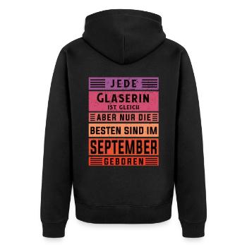 Glaserinei Geburtstag September geboren Glaserin - Unisex Premium Bio Zip Hoodie - Schwarz - Hinten - Nico (187cm)