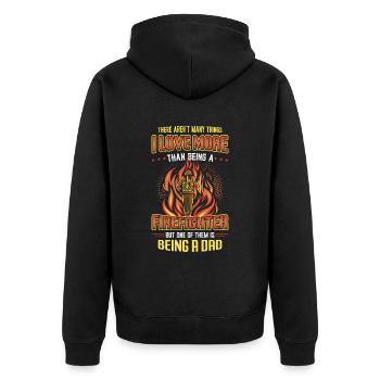 Feuerwehrmann Stolz Feuerwehrmann Papa - Unisex Premium Bio Zip Hoodie - Schwarz - Hinten - Nico (187cm)