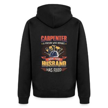 Drôle de menuiserie, charpentier. - Veste à capuche bio Premium Unisexe - noir - Dos - Nico (187cm)