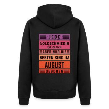 Juwelier Geburtstag August geboren Goldschmiedin - Unisex Premium Bio Zip Hoodie - Schwarz - Hinten - Nico (187cm)