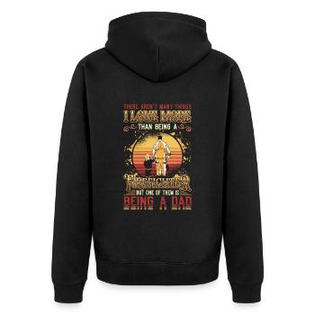 Feuerwehrmann Stolz Feuerwehrmann Papa - Unisex Premium Bio Zip Hoodie - Schwarz - Hinten - Nico (187cm)