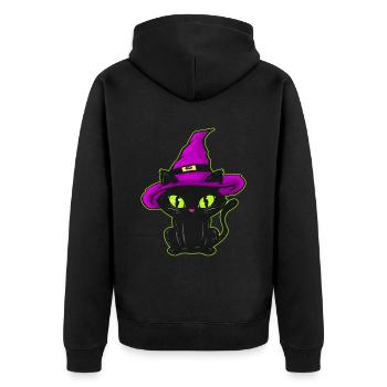 Chat noir mignon avec chapeau de sorcière pour Halloween - Veste à capuche bio Premium Unisexe - noir - Dos - Nico (187cm)