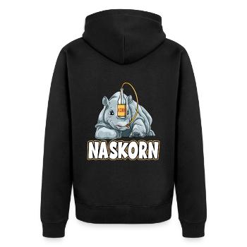 Naskorn Nashorn mit Korn - Unisex Premium Bio Zip Hoodie - Schwarz - Hinten - Nico (187cm)