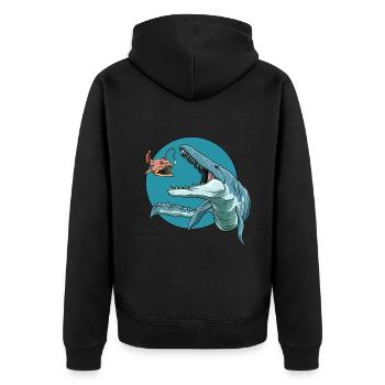 Elasmosaurus Laternenfisch Dinosaurier - Unisex Premium Bio Zip Hoodie - Schwarz - Hinten - Nico (187cm)