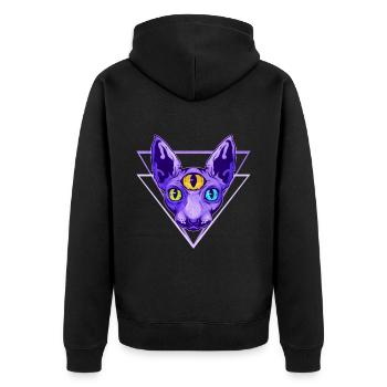 Vintage Vaporwave Purple Sphinx Cat With Third - Unisex Premium Bio Zip Hoodie - Schwarz - Hinten - Nico (187cm)