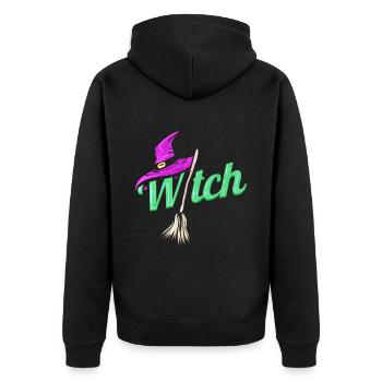 Witch Costume With Hat And Broom For Halloween - Unisex Premium Bio Zip Hoodie - Schwarz - Hinten - Nico (187cm)