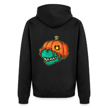 T-Rex Wearing A Pumpkin As Costume For Halloween - Unisex Premium Organic Zip Hoodie - black - Back - Nico (187cm)