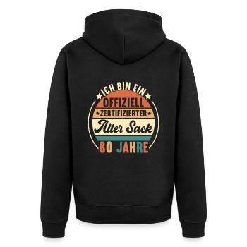 80. Geburtstag 80 Jahre - Unisex Premium Bio Zip Hoodie - Schwarz - Hinten - Nico (187cm)