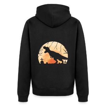 T-Rex Roaring On Cemetery In Front Of The Moon On - Unisex Premium Organic Zip Hoodie - black - Back - Nico (187cm)