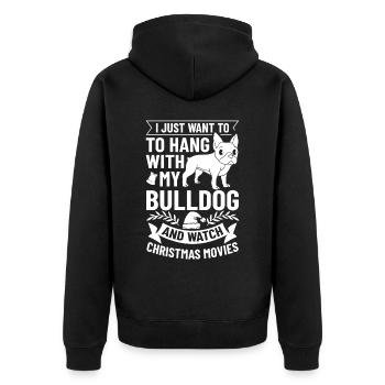 Chien Bulldog anglais Chiots Noël - Veste à capuche bio Premium Unisexe - noir - Dos - Nico (187cm)