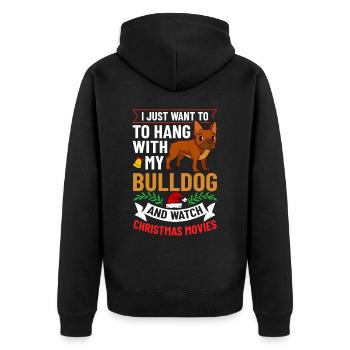 Chien Bulldog anglais Chiots Noël - Veste à capuche bio Premium Unisexe - noir - Dos - Nico (187cm)