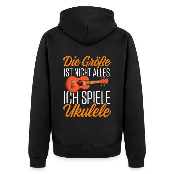 Die Größe Ist Nicht Alles Ich Spiele Ukulele - Unisex Premium Bio Zip Hoodie - Schwarz - Hinten - Nico (187cm)