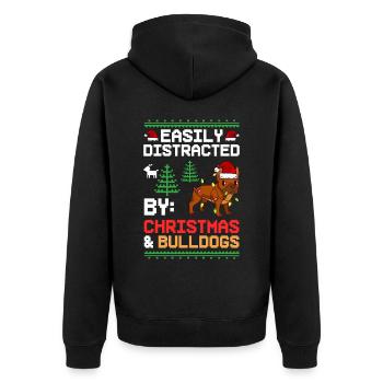 Chien Bulldog anglais Chiots Noël - Veste à capuche bio Premium Unisexe - noir - Dos - Nico (187cm)