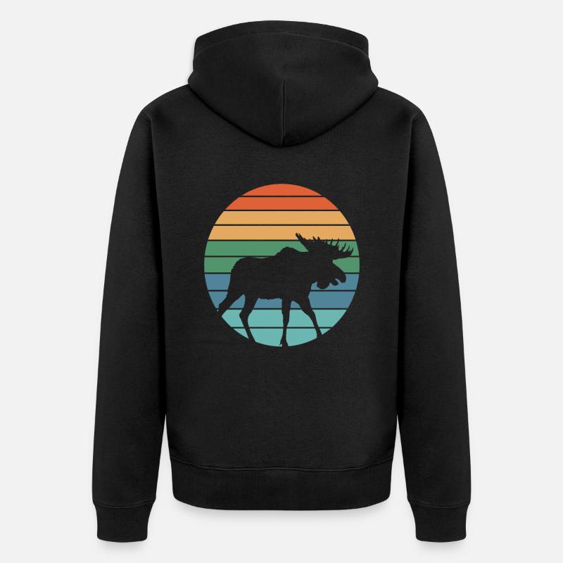 Retro Hirsch Hirschjäger Jagd - Unisex Premium Bio Zip Hoodie - Schwarz