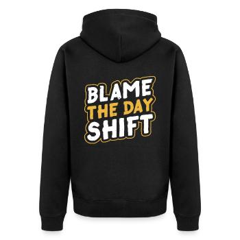 Die Tagesschicht Verantwortlich Machen Beruf - Unisex Premium Bio Zip Hoodie - Schwarz - Hinten - Nico (187cm)